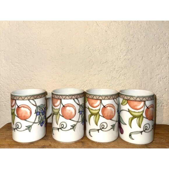 Dansk Umbrian Fruits Porcelain Coffee Mugs Set Of 4 Microwave/Dishwasher Safe - Picture 2 of 7